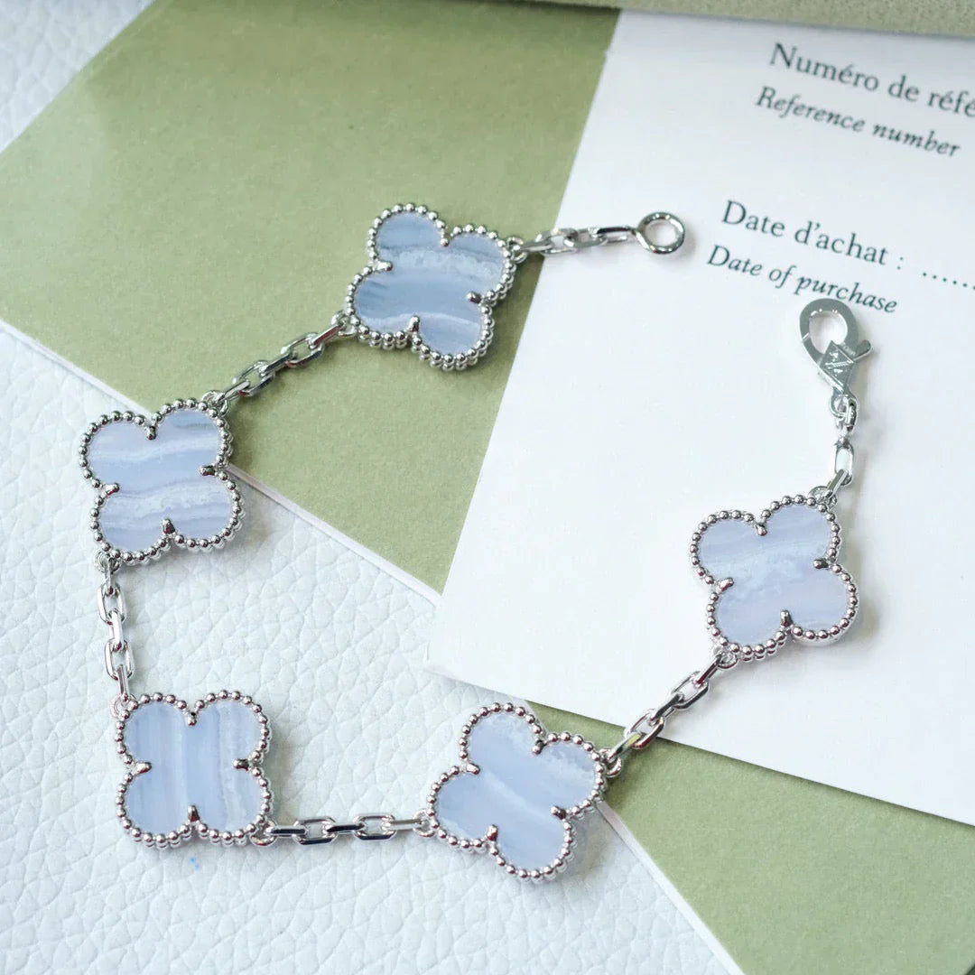 [AURORA] CLOVER 5 MOTIF PURPLE CHALCEDONY BRACELET COLLECTION