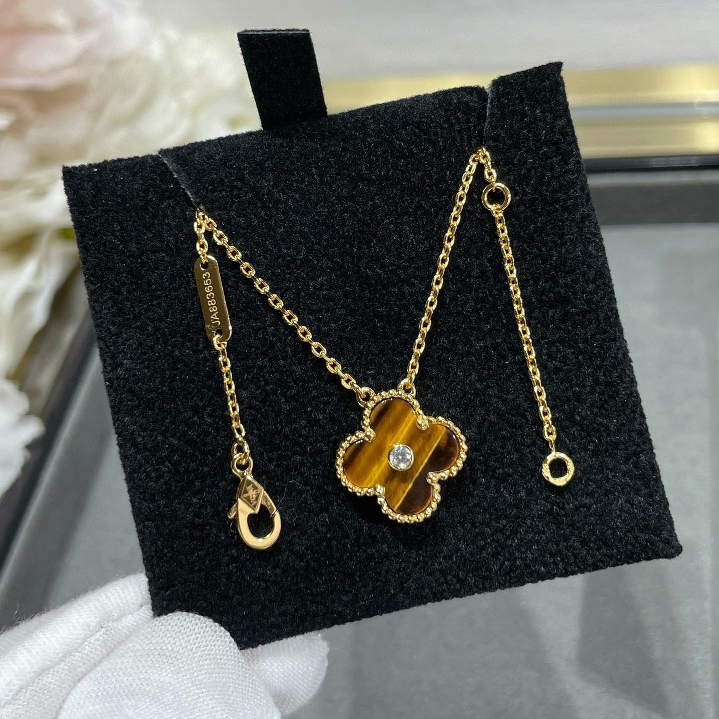 [BasloveJW]CLOVER 15MM DIAMANT UND GELB TIGERAUGE ACHAT halskette