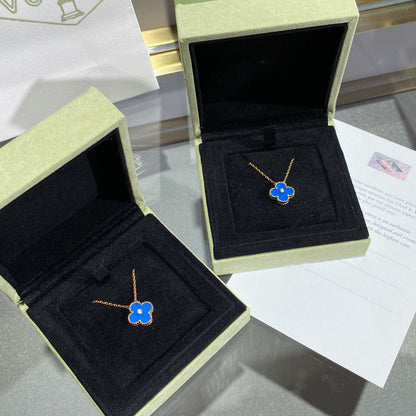 [basloveJW]クローバー 15mm ダイヤモンド＆ブルーアゲートネックレス
