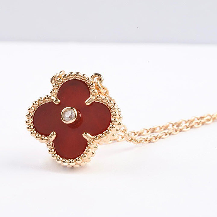 [basloveJW]CLOVER 15MM DIAMANT-KARNEOL-HALSKETTE
