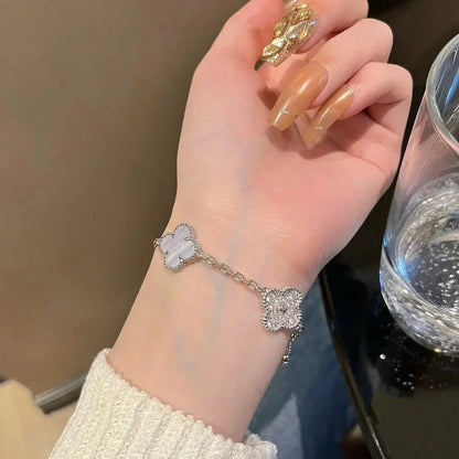 [AURORA] CLOVER 5 MOTIF PURPLE CHALCEDONY BRACELET COLLECTION