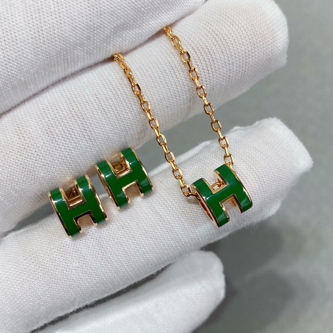 [AURORA]POP H GREEN NECKLACE SILVER AND GOLD
