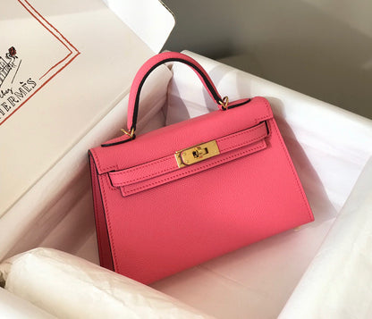 HM KELLY MINI 20 DARK PINK EPSOM GOLD HARDWARE