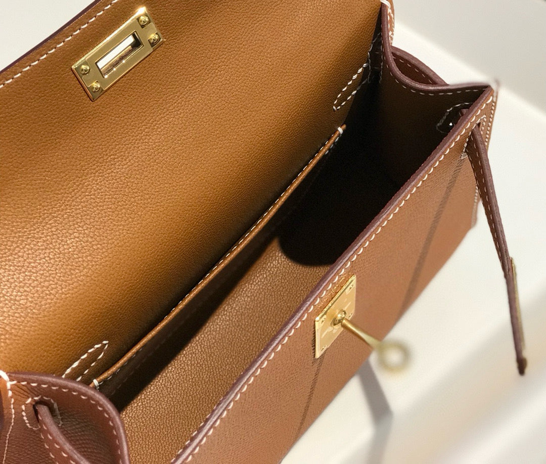 HM KELLY MINI 20 GOLDEN BROWN EPSOM GOLD HARDWARE