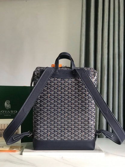 CISALPIN BACKPACK 43 IN NAVY BLUE GOYARDINE CANVAS AND CALFSKIN