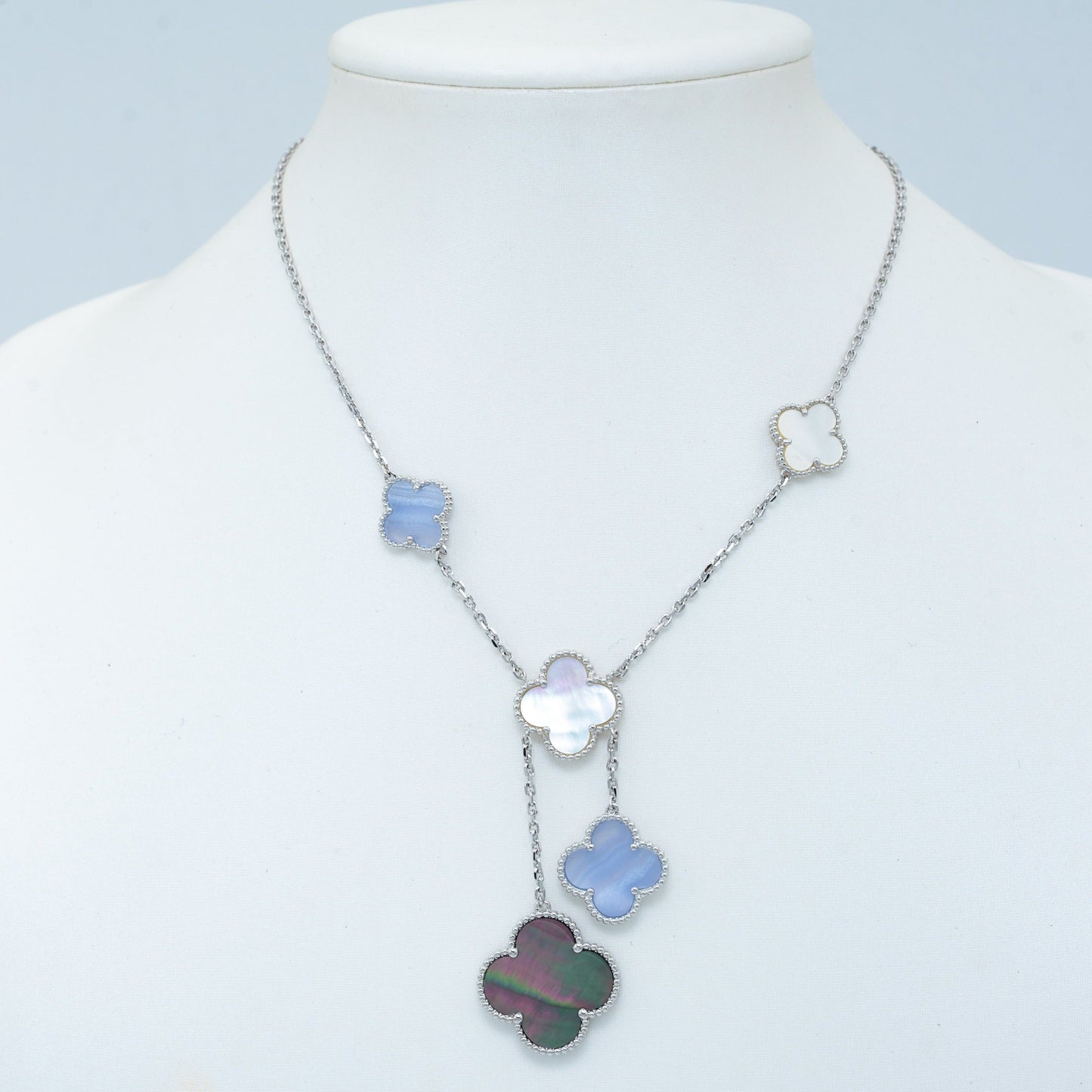 [basloveJW]CLOVER MOP CHALCEDON HALSKETTE SILBER 6 MOTIV 