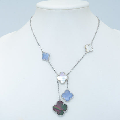 [basloveJW]CLOVER MOP CHALCEDON HALSKETTE SILBER 6 MOTIV 
