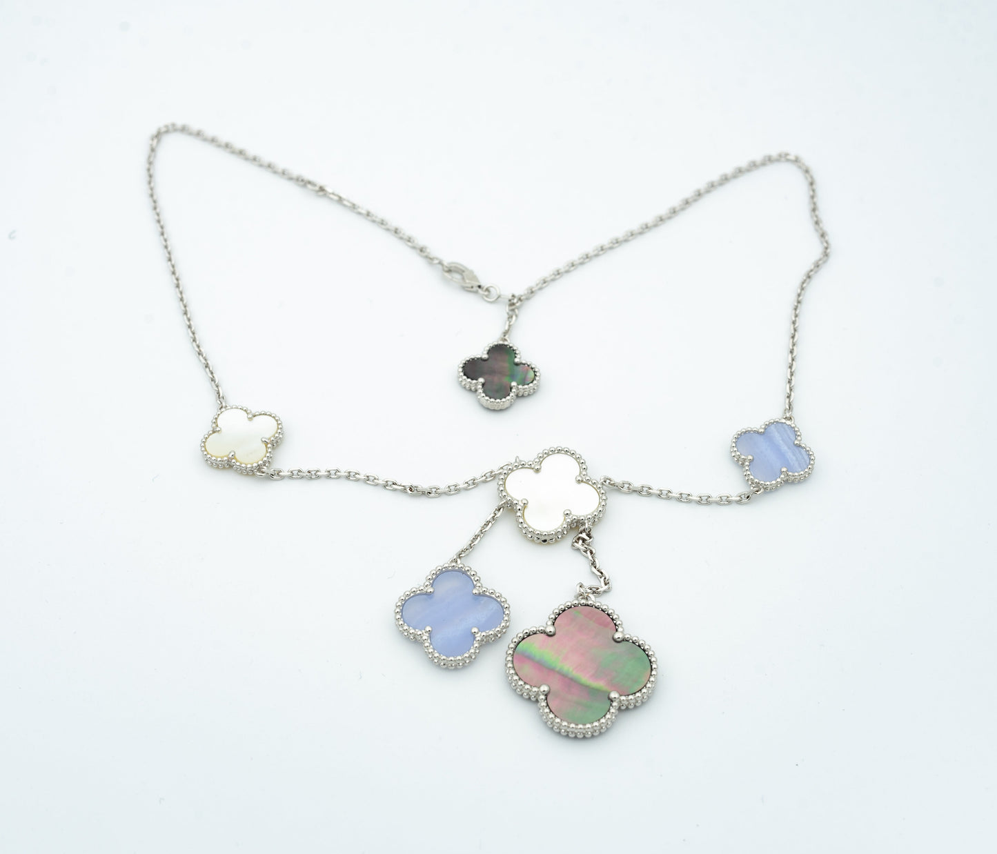 [basloveJW]CLOVER MOP CHALCEDON HALSKETTE SILBER 6 MOTIV 