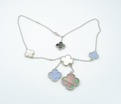 [basloveJW]CLOVER MOP CHALCEDON HALSKETTE SILBER 6 MOTIV 