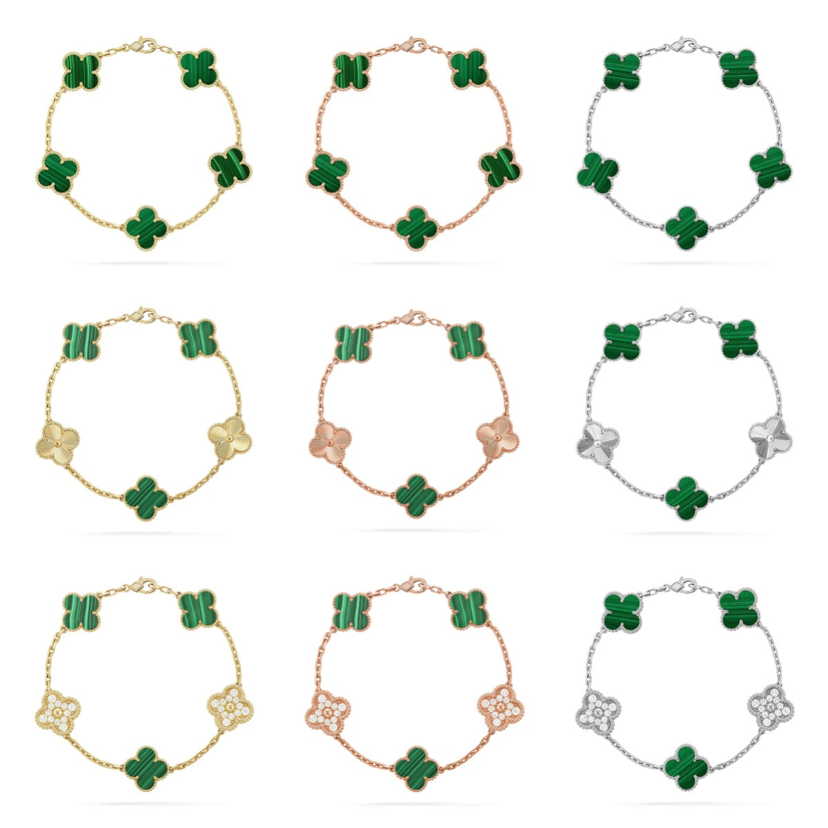 [AURORA]CLOVER 5 MOTIF MALACHITE BRACELET COLLECTION