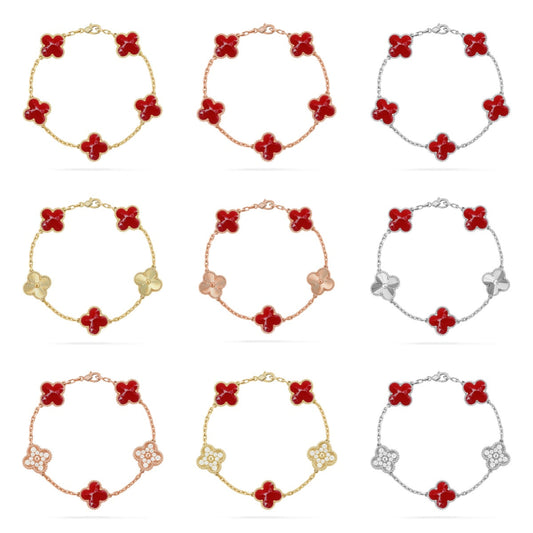 [AURORA]CLOVER 5 MOTIF RED PATTERN BRACELET COLLECTION