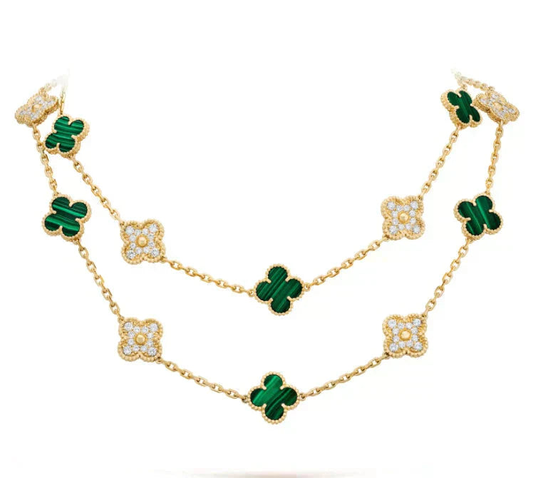 [basloveJW]CLOVER 20 MOTIFS MALACHIT DIAMANT HALSKETTE