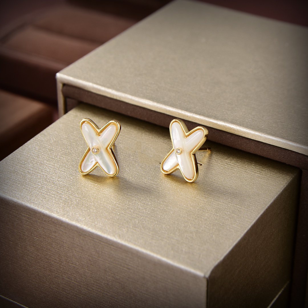[AURORA]JEUX DE WHITE MOP GOLD DIAMOND EARRINGS