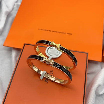 [AURORA]CLASSIC HM CLIC BLACK 8MM ENAMEL BRACELET