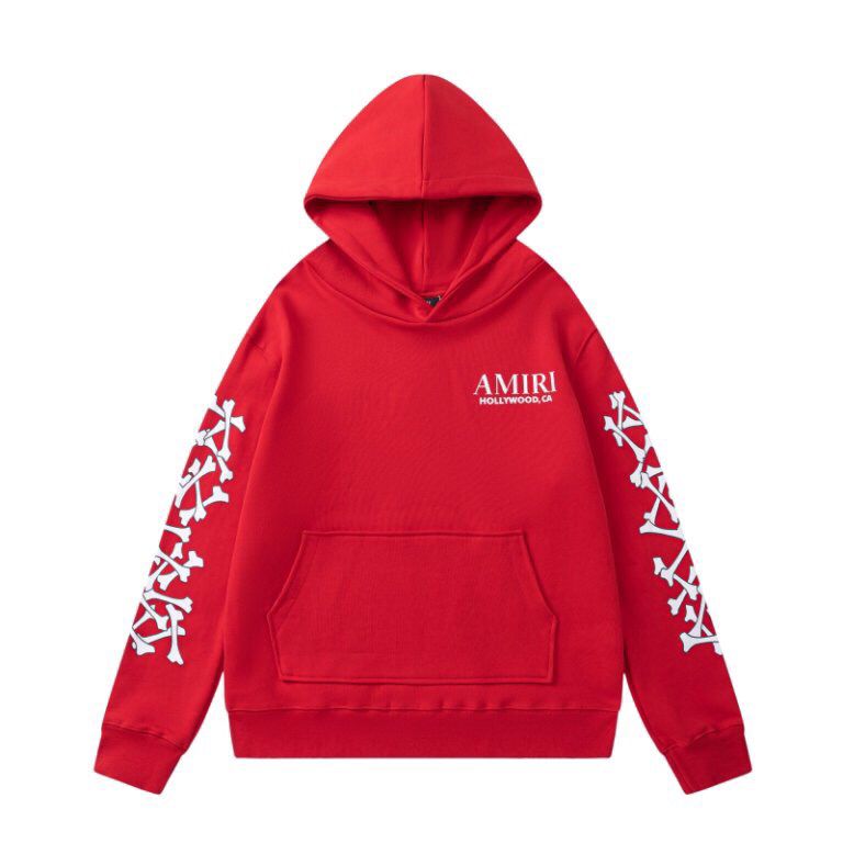 AMI Classic Bone Print Hooded Sweatshirt Red