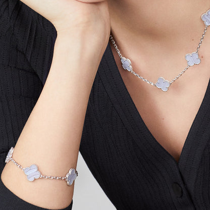 [AURORA]CLOVER 10 MOTIFS BLUE CHALCEDONY NECKLACE