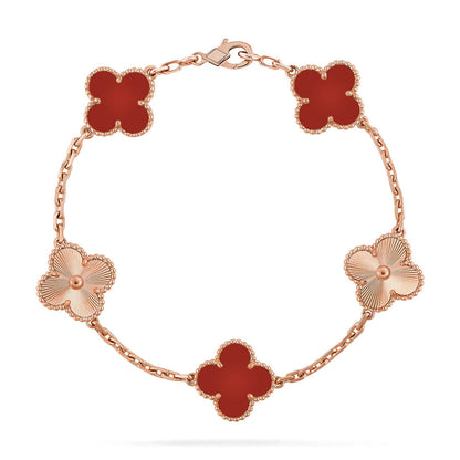 [AURORA]CLOVER 5 MOTIF RED CORNELIAN BRACELET COLLECTION