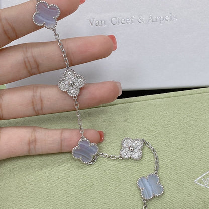 [AURORA] CLOVER 5 MOTIF PURPLE CHALCEDONY BRACELET COLLECTION