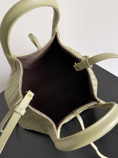 SMALL PINACOTECA REVERSIBLE TOTE BAG 24 IN MATCHA LAMBSKIN AND BROWN SUEDE