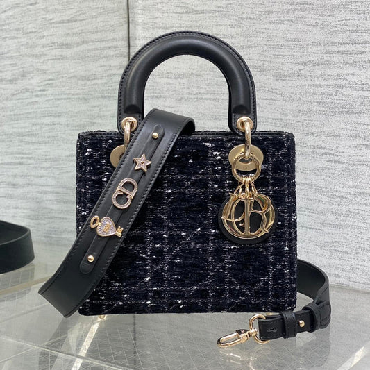 MINI 20 LADY BAG IN BLACK MIX WHITE CANNAGE TWEED WITH GOLD HARDWARE