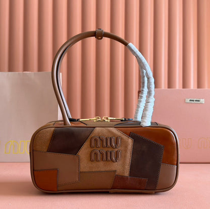 BEAU TOP HANDLE BAG 28 IN COGNAC LEATHER PATCHWORK