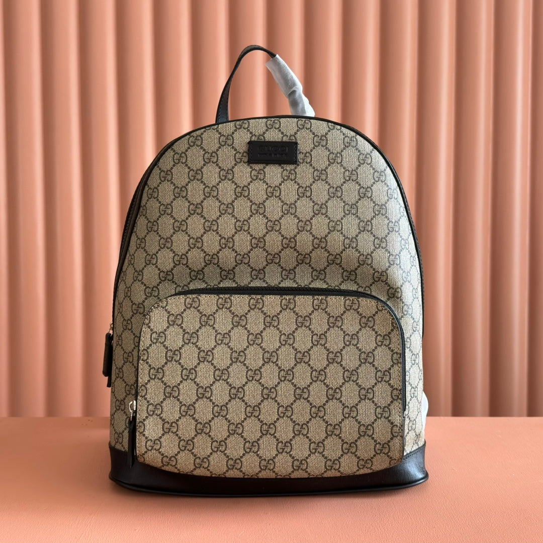 EMBOSSED BACKPACK 40 IN BEIGE AND DARK BROWN CALFSKIN