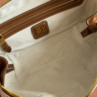 BEAU BAG 28 BLUE AND BEIGE STRIPES IN CANVAS AND CALFSKIN