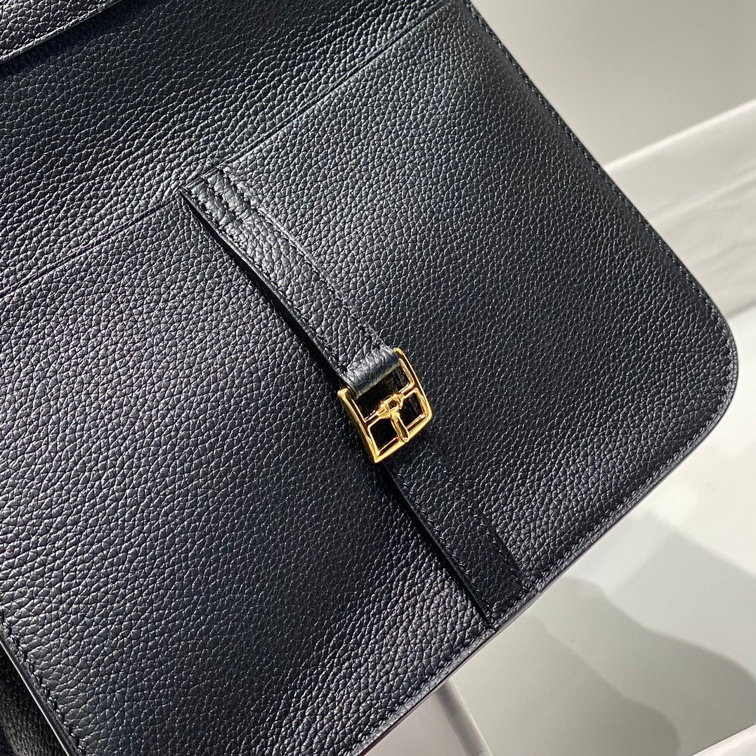 HALZAN 25 HANDLE BAG IN BLACK GRAINED CALFSKIN HARD HARDWARE
