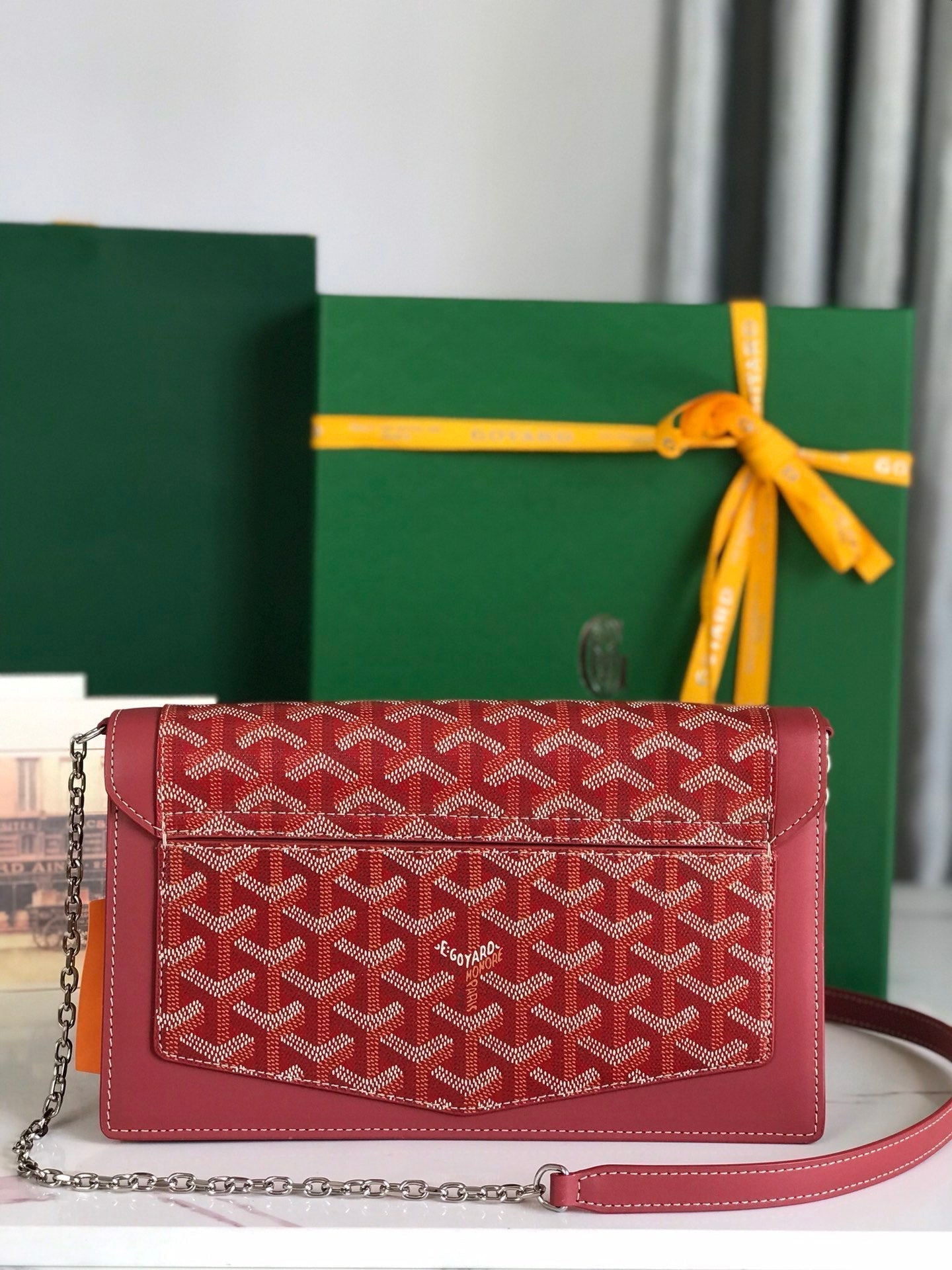 DUCHESSE MARIE-CAROLINE BAG 25 IN RED GOYARDINE CANVAS AND SMOOTH CALFSKIN