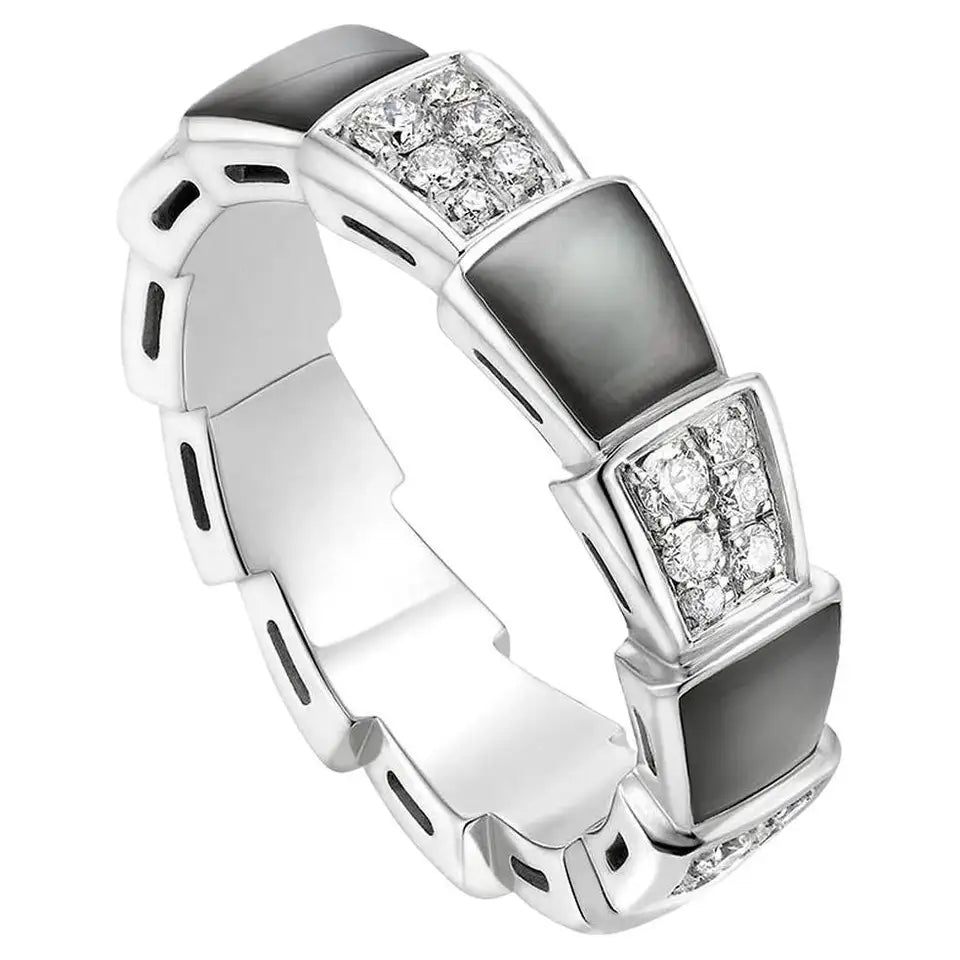 [AURORA]SERPENTI RING SILBER DIAMANT SCHWARZER MOP 4MM