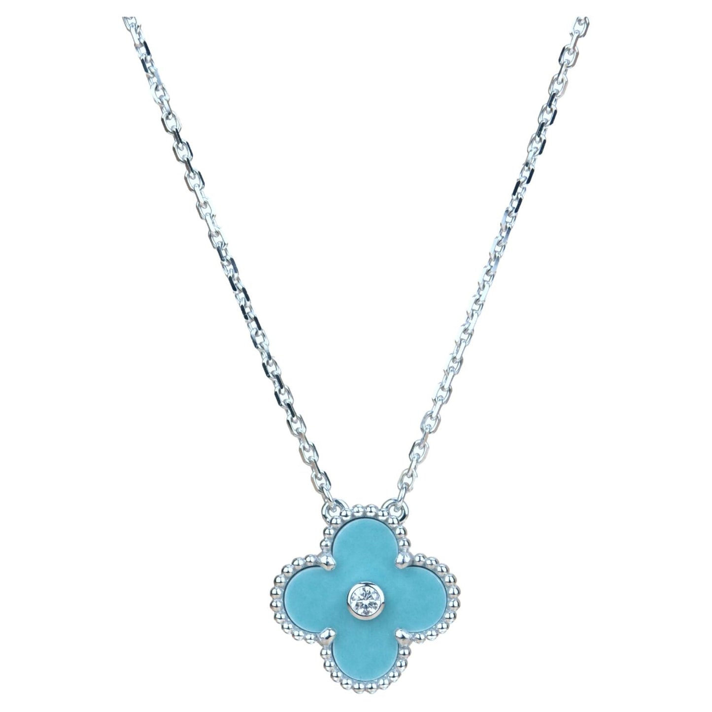 [basloveJW]CLOVER 15MM DIAMANT SVRES PORZELLAN HALSKETTE SILBER