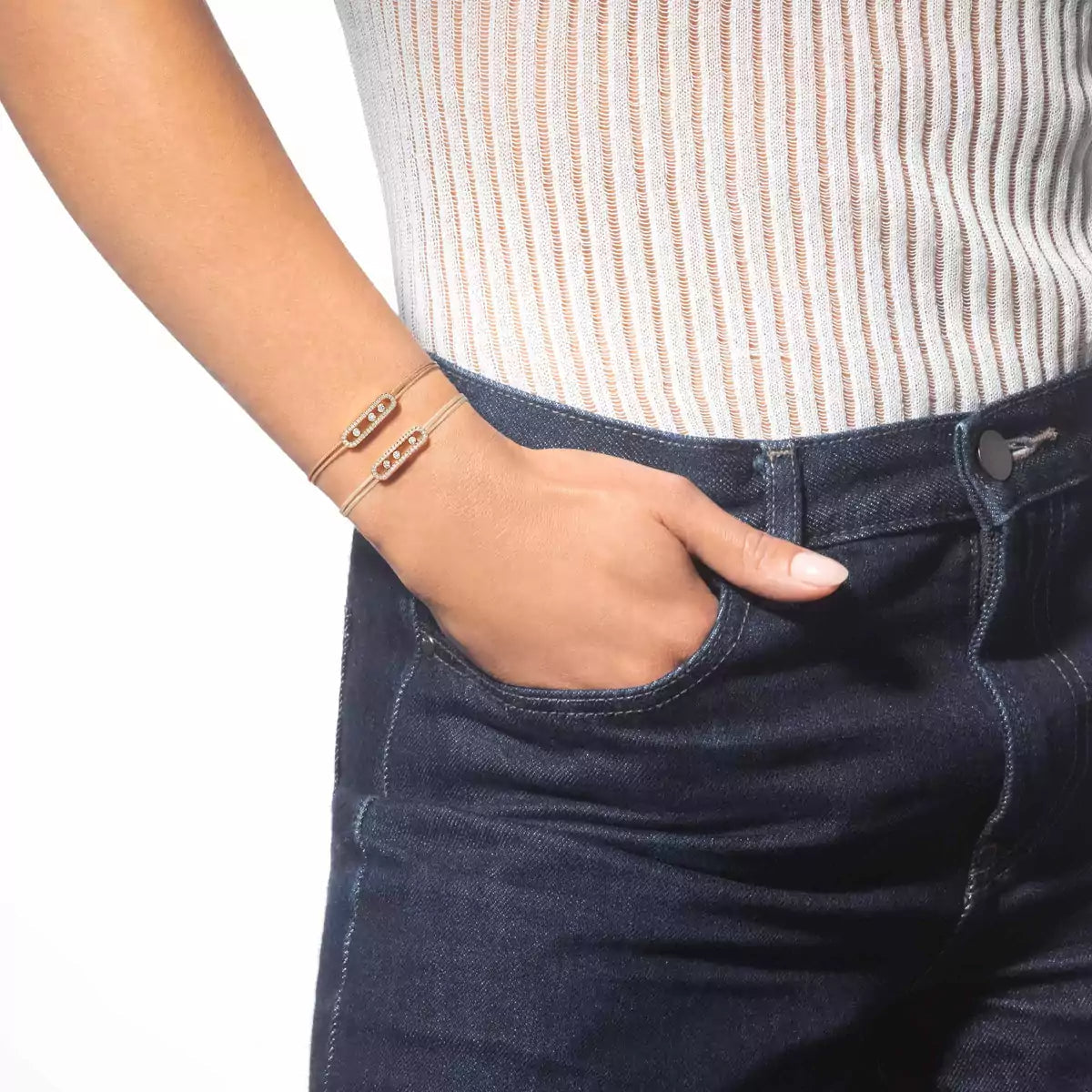[AURORA]Messika Care(s) pink cord pavé bracelet