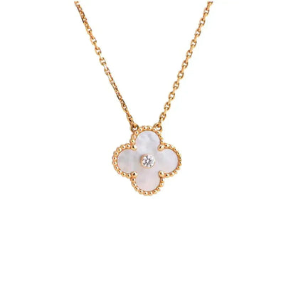 [basloveJW]CLOVER 15MM DIAMANT WEISSE FRITILLARIA HALSKETTE
