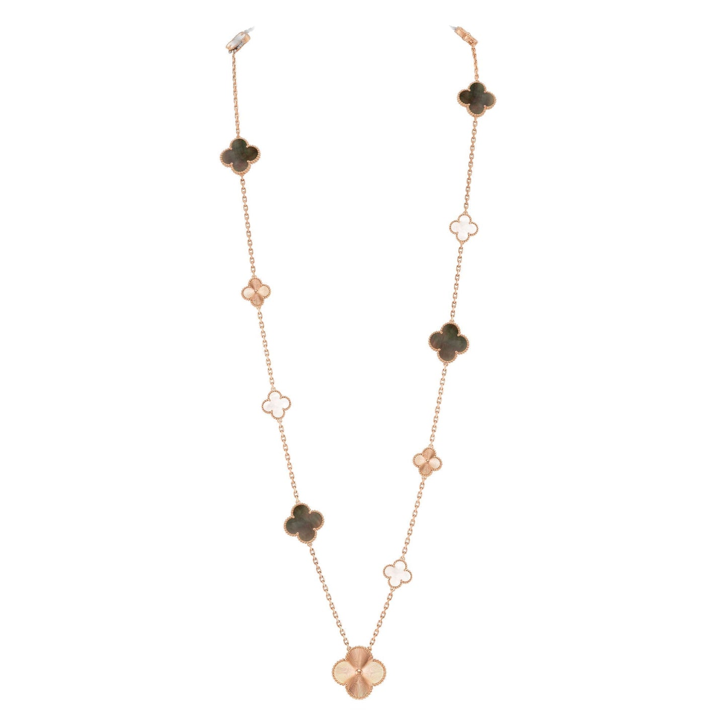 [AURORA]DETACHABLE CLOVER 15(11+4) FLOWER ROSE GOLD NECKLACE SET