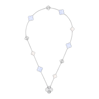 [AURORA]DETACHABLE CLOVER 15(11+4) FLOWER SILVER NECKLACE SET