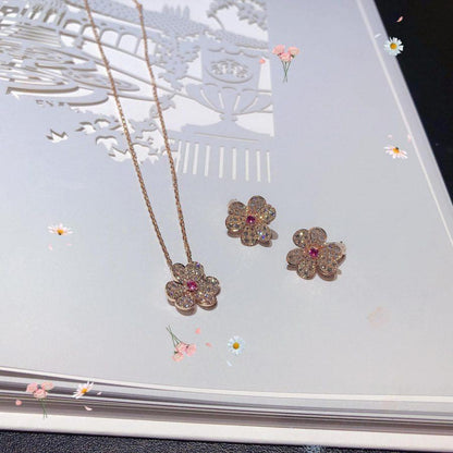 [basloveJW]FRIVOLE ROSÉGOLD-HALSKETTE MIT BLUMEN UND DIAMANTEN