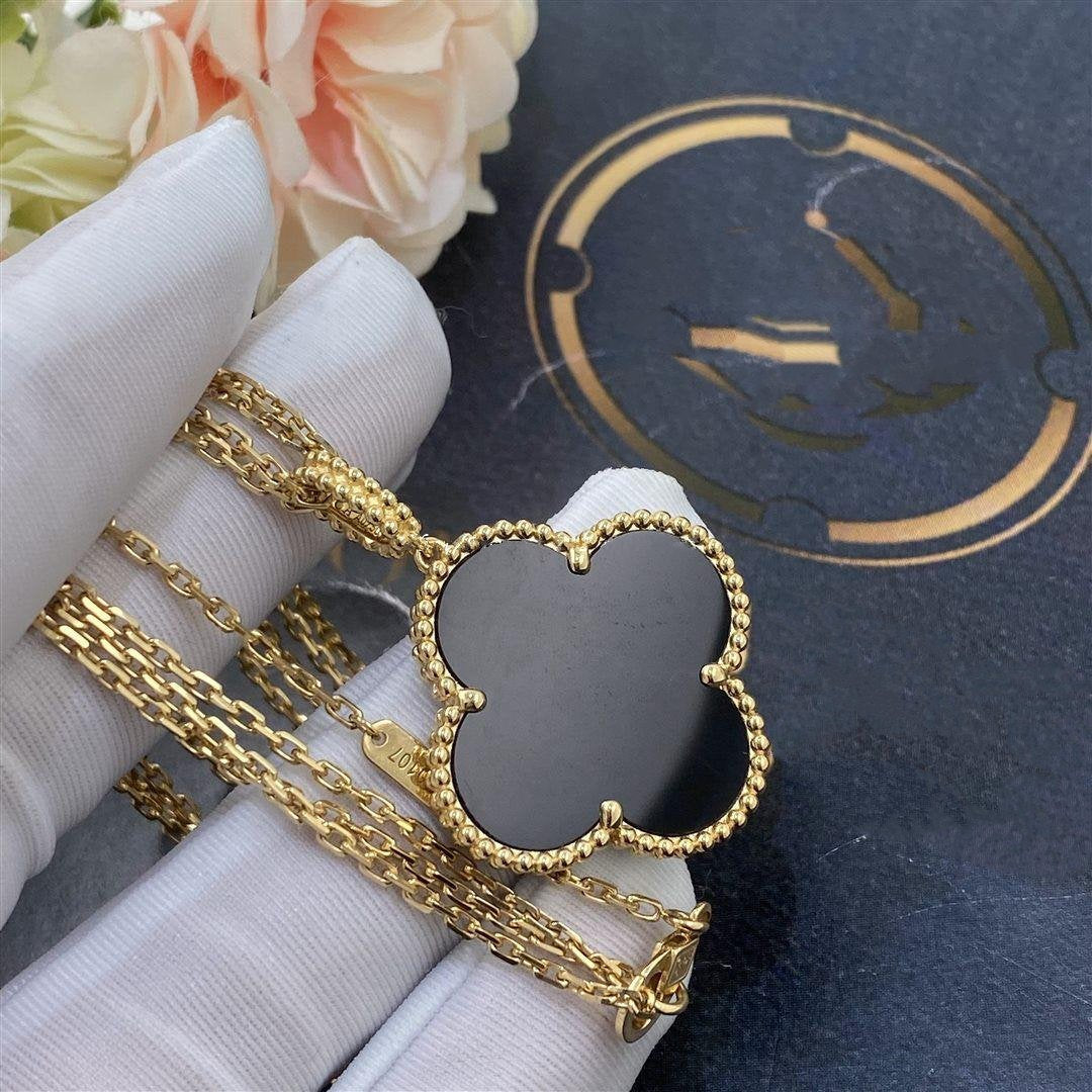 [basloveJW]CLOVER 25MM GOLD ONYX GROßE KLEEKETTE