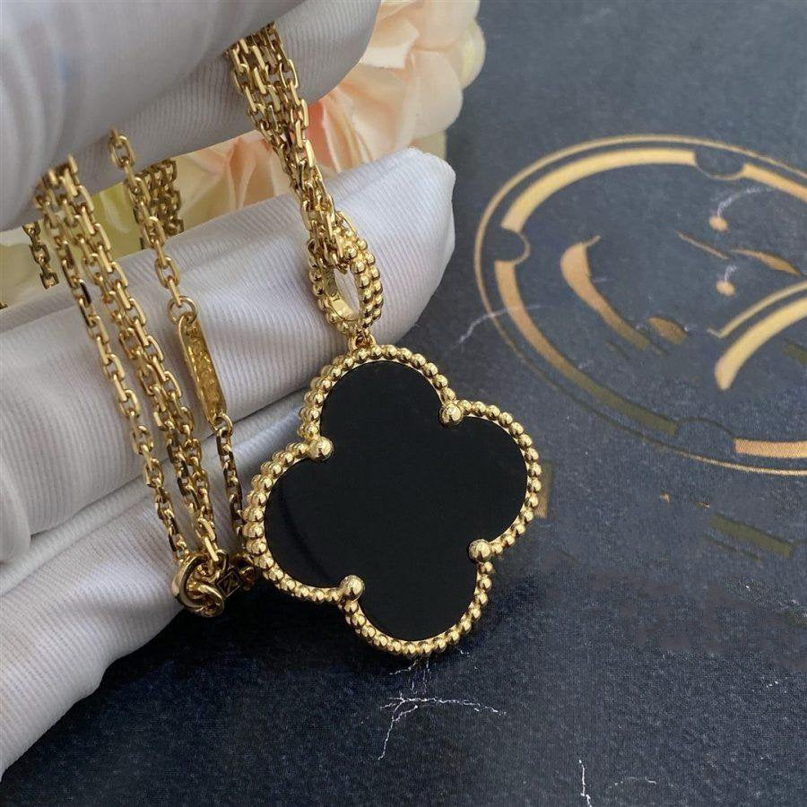 [basloveJW]CLOVER 25MM GOLD ONYX GROßE KLEEKETTE