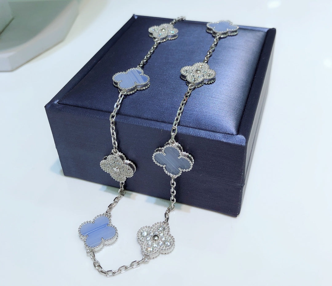[basloveJW]CLOVER 10 MOTIVE CHALCEDON DIAMANTEN SILBER HALSKETTE