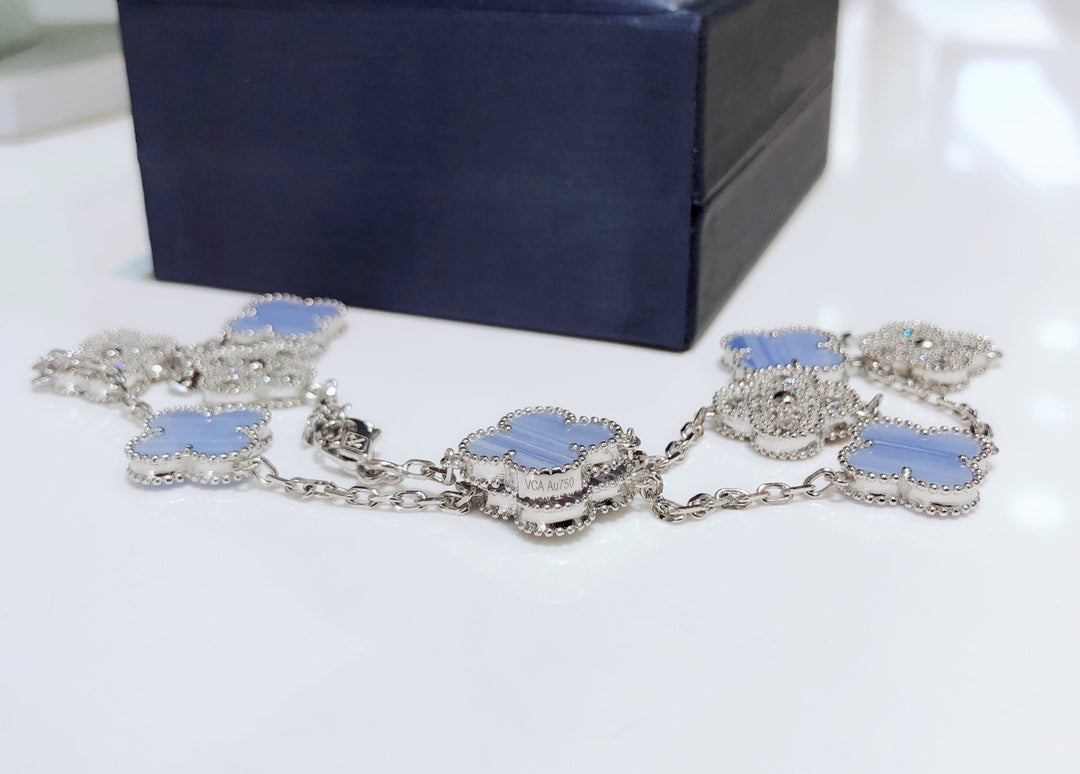 [basloveJW]CLOVER 10 MOTIVE CHALCEDON DIAMANTEN SILBER HALSKETTE