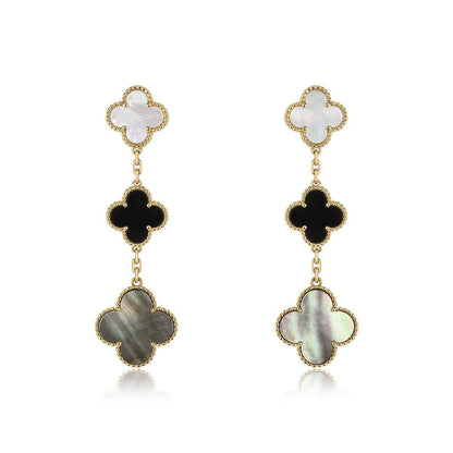 [basloveJW]CLOVER OHRRINGE GOLD ONYX MOP 3 MOTIV 