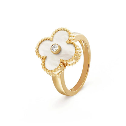[AURORA]CLOVER PINK MOP RING GOLD DIAMOND